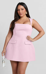 Robe Courte Garrett - Robe Évasée à Col Carré Rose
