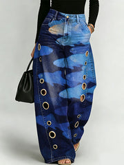 Deep-sea Fish Decorative Patterns Women's Cotton Denim Pants