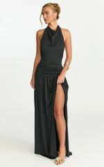Robe longue Sophia - Robe en jersey dos nu à col bénitier noir