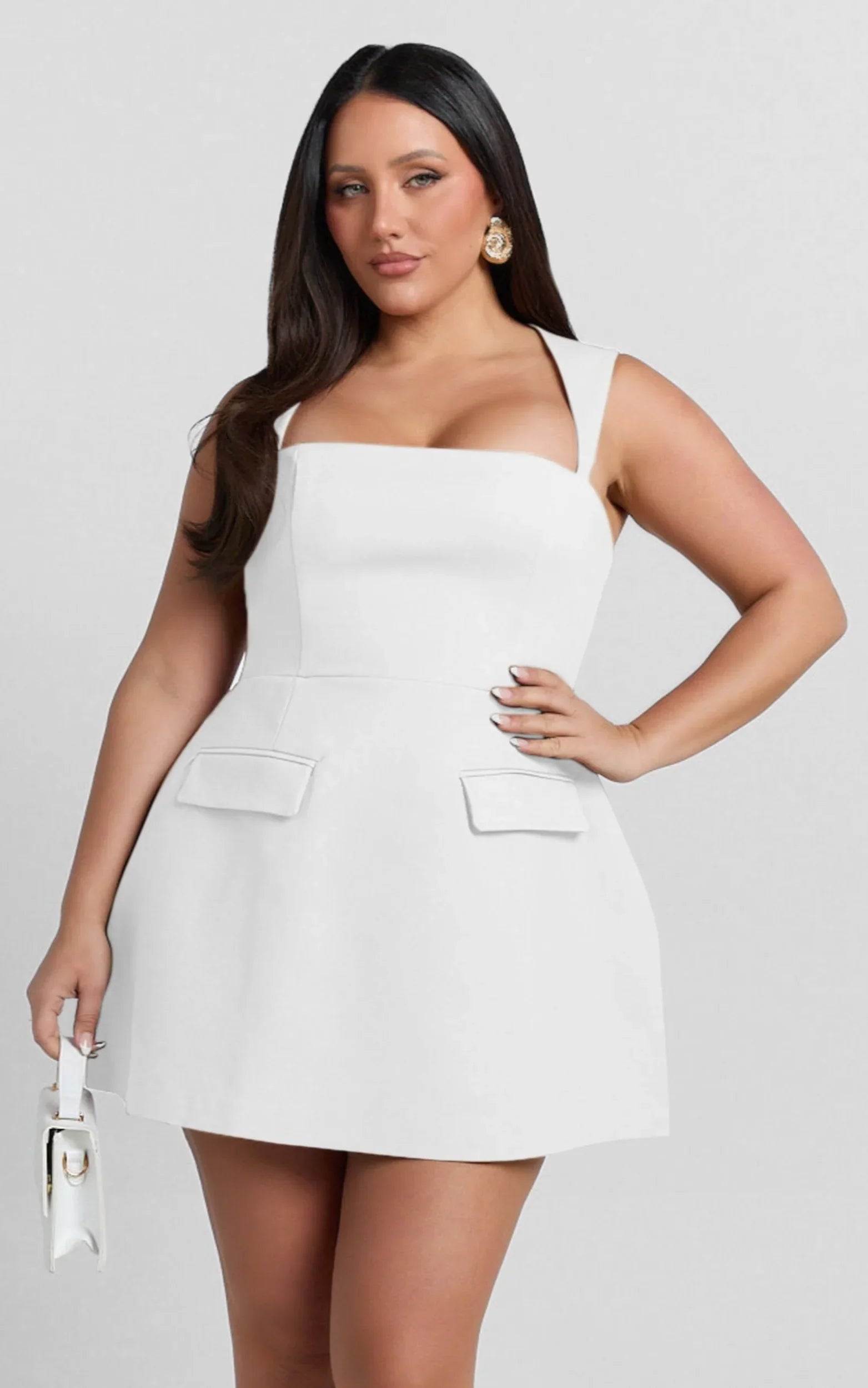 Mini-robe Garrett - Robe évasée à col carré blanche