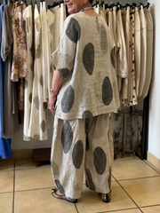 Elegant Artistic Polka-dot Cotton-linen Two-piece Set