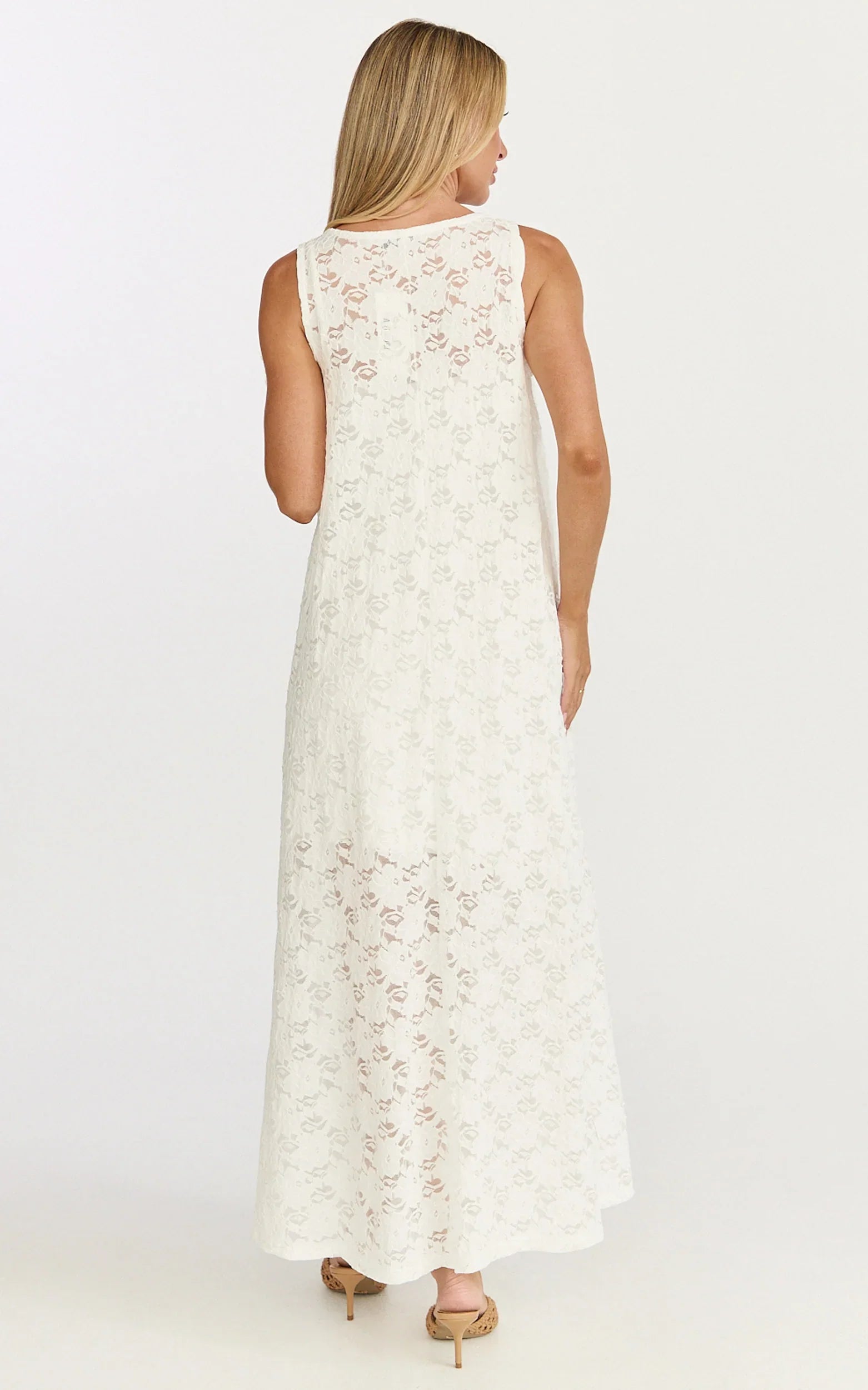 Robe longue Bella – Robe droite en dentelle blanc cassé