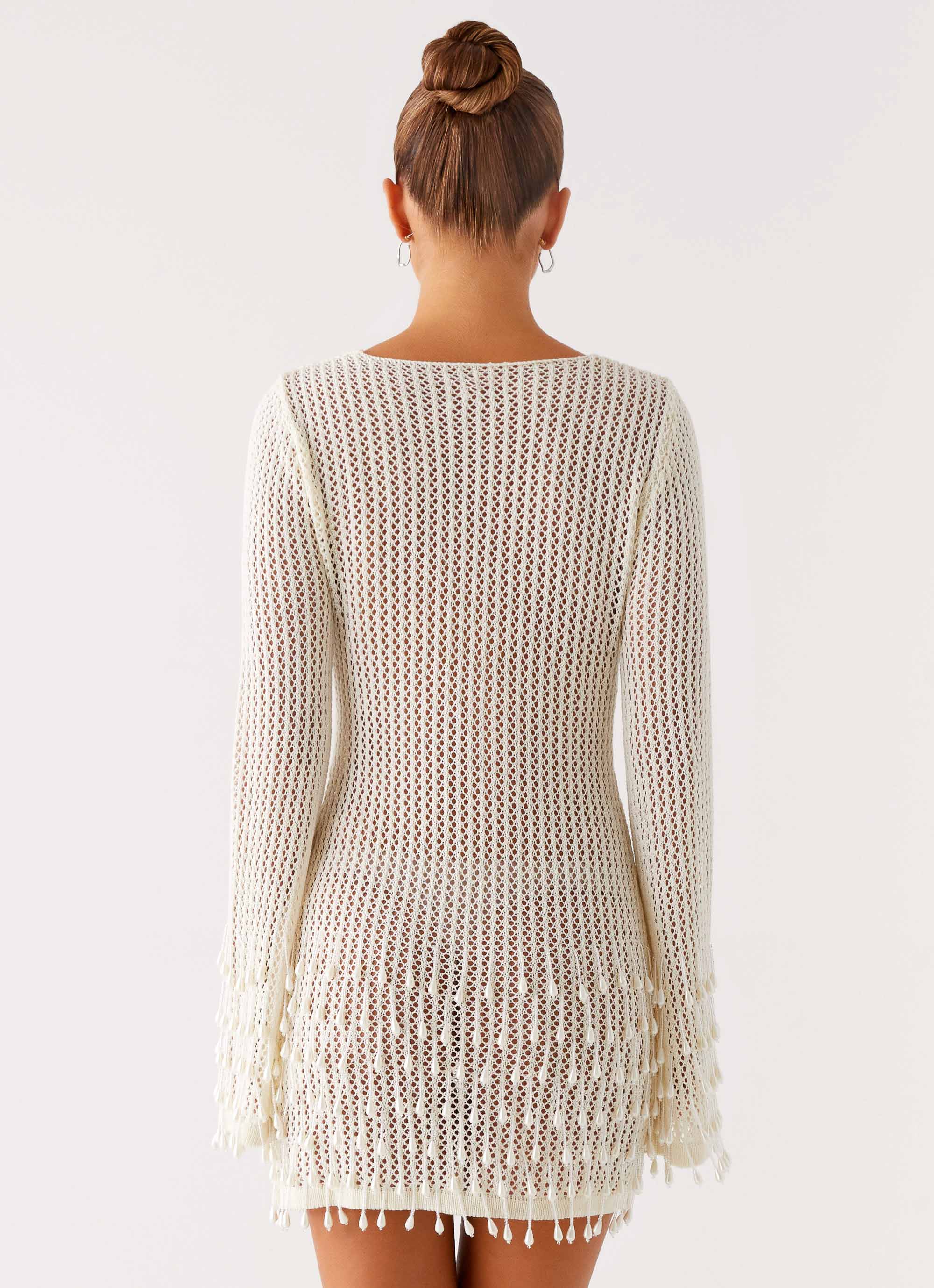 Mini-robe en crochet perlée Majestueuse - Ivoire