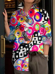 Women's Abstract Art Print Casual Cotton Shirt