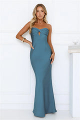 Robe longue bustier en soie Aurora sarcelle
