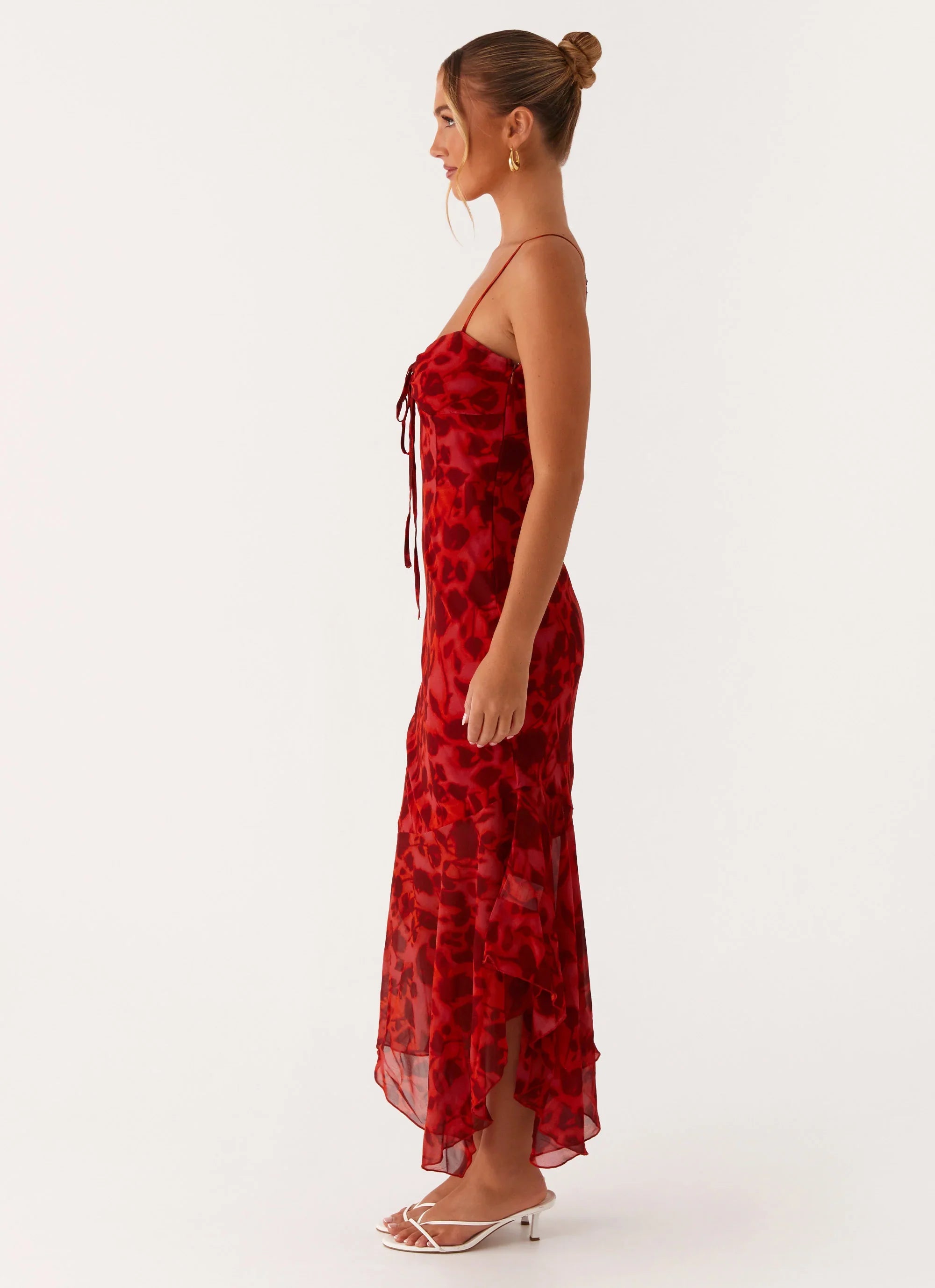 Robe midi Sally – Rouge floral profond