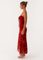 Robe midi Sally – Rouge floral profond
