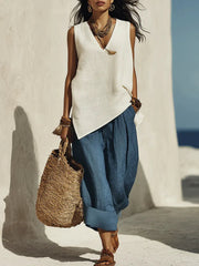 Women's Minimalist Cotton And Linen Sleeveless Set