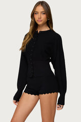 Cardigan en maille à manches bouffantes festonné Maizy