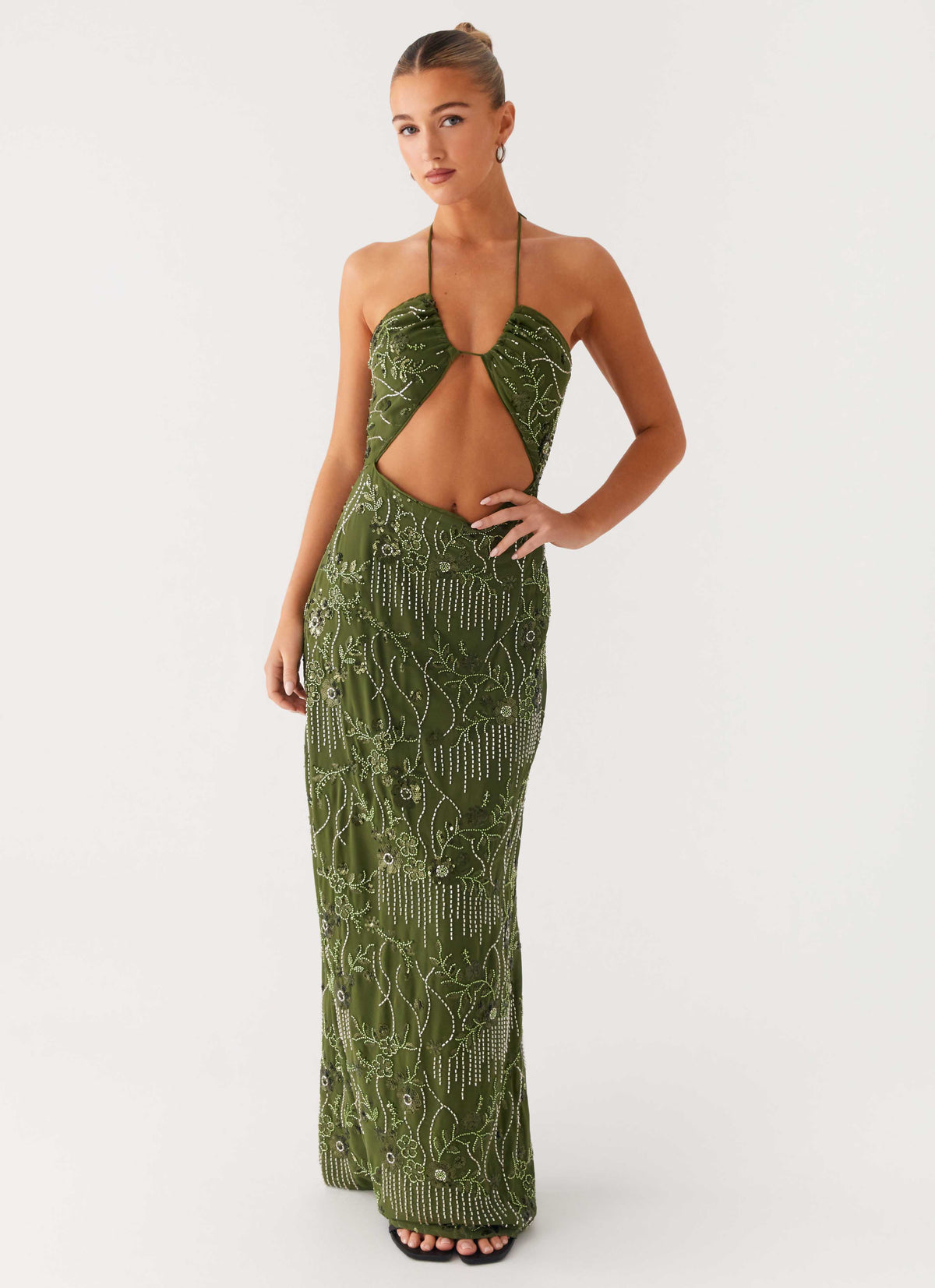 Robe longue perlée Phoenicia - Kaki