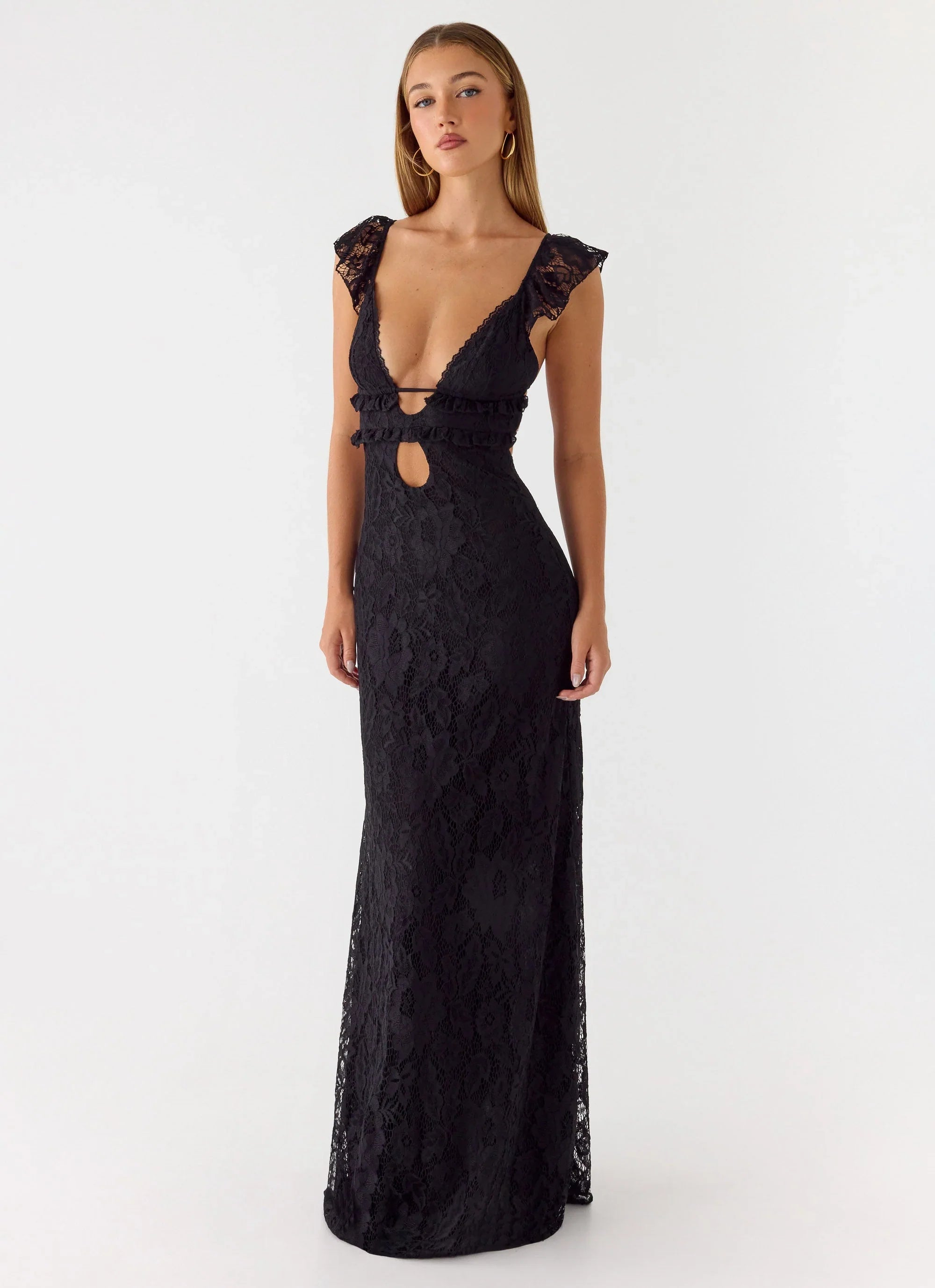 Robe longue en dentelle Giulia - Noir