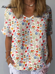 Women'sPastoral Floral Art Print Casual Cotton And Linen Shirt