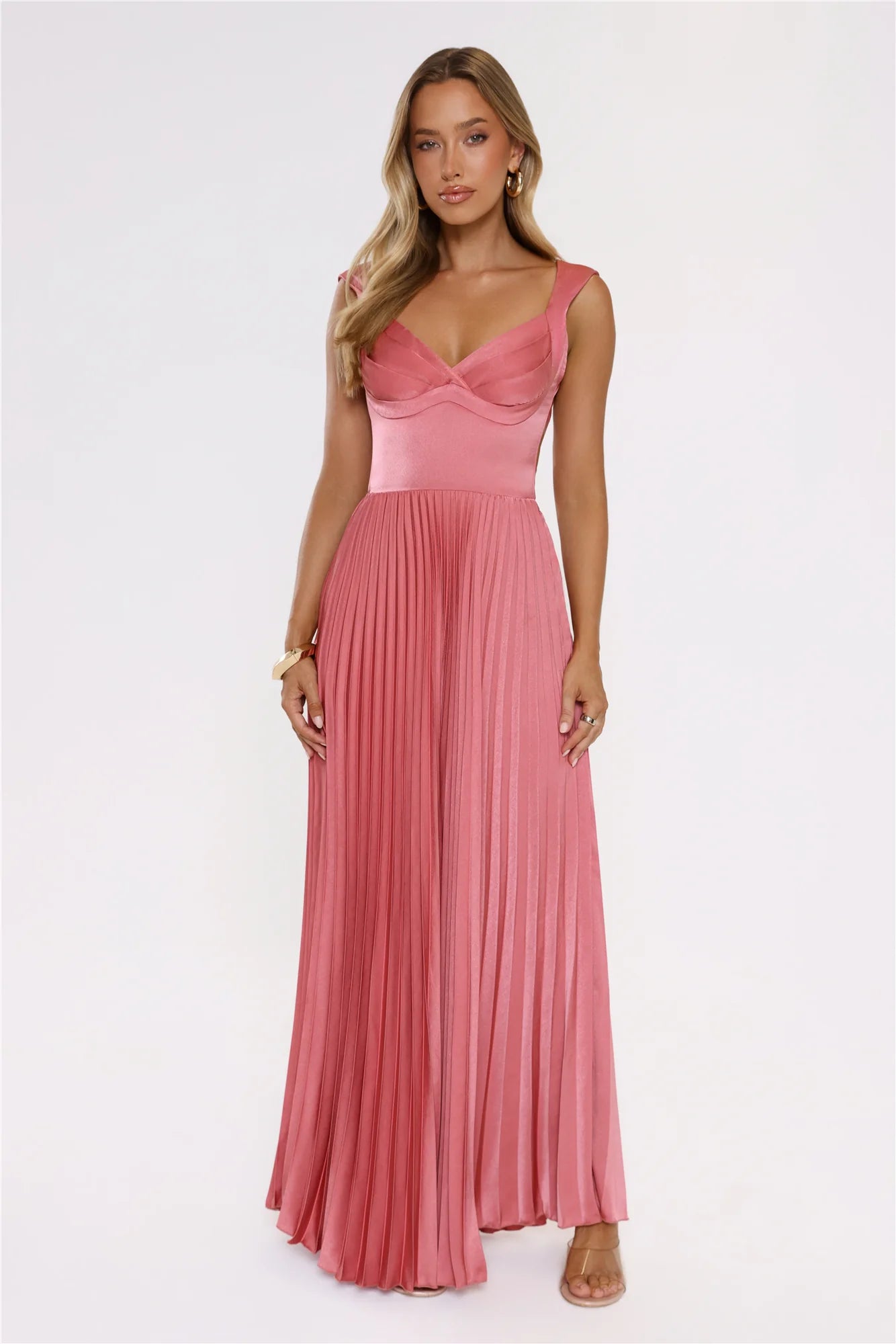 Robe longue plissée Satin Glow Rose