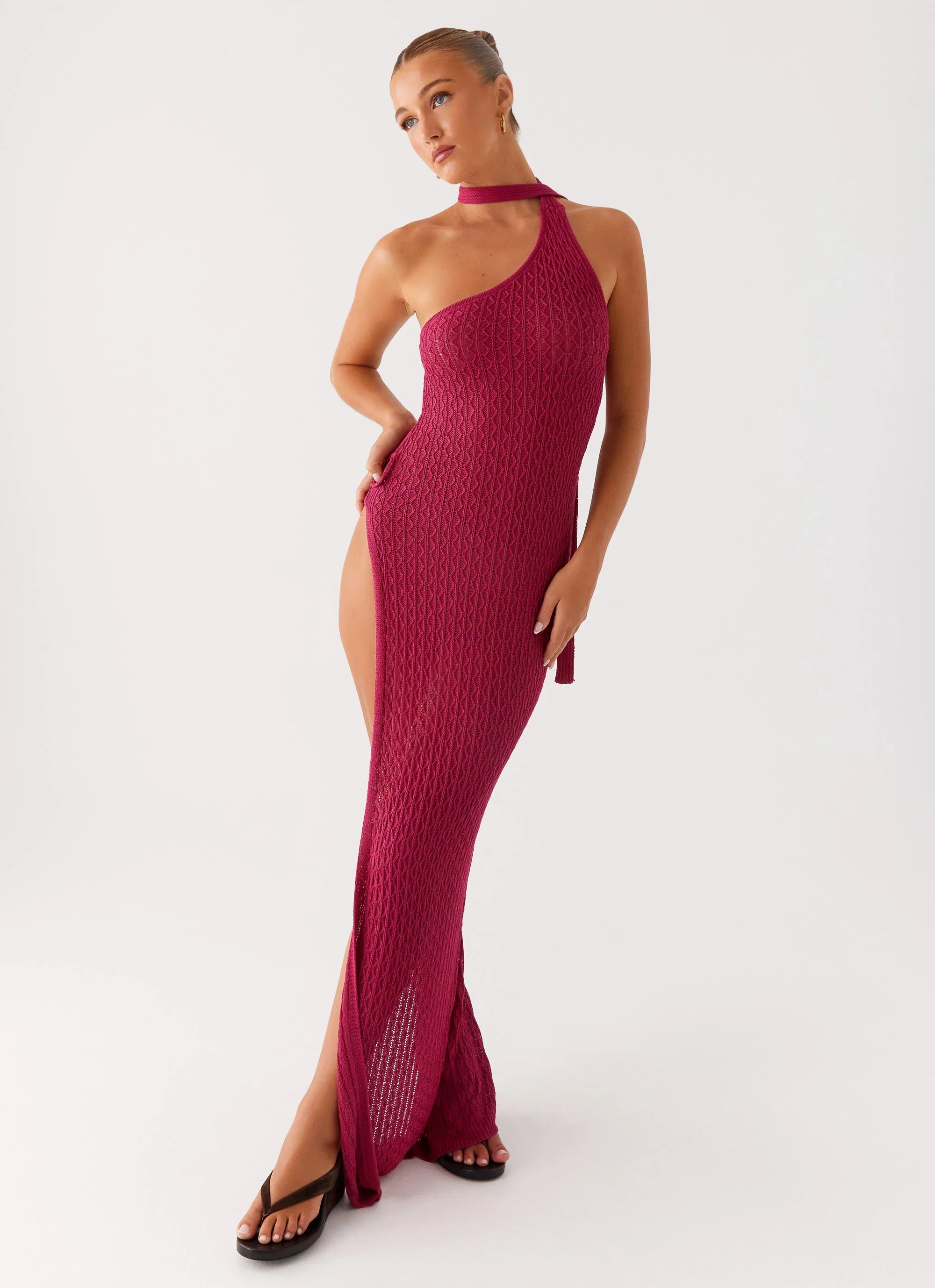 Robe longue en maille Carryn - Rose vif