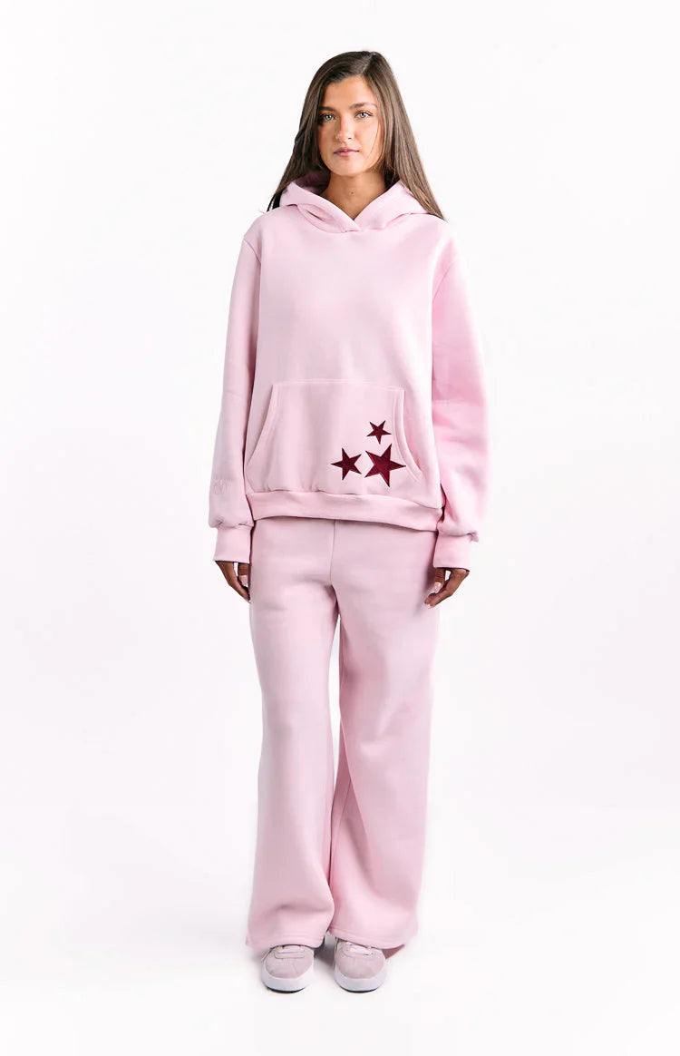 Sweat à capuche étoilé rose Bourgogne