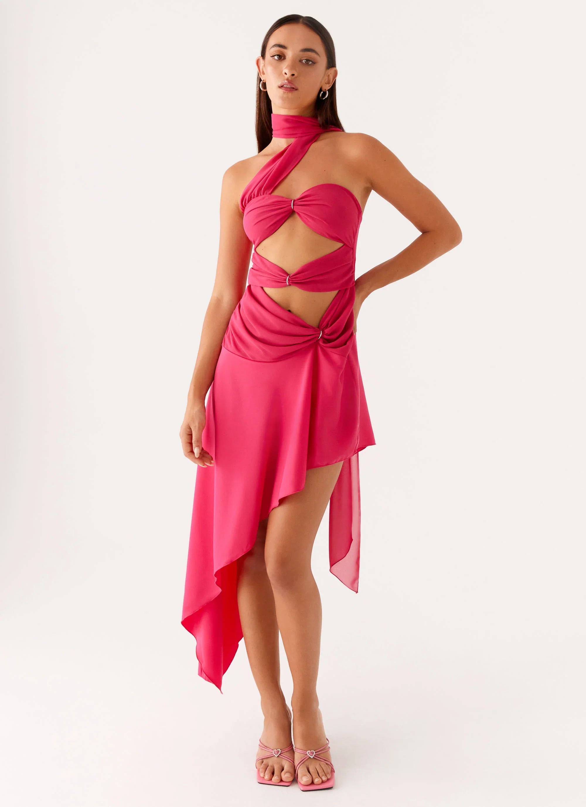 Robe mi-longue Circa à écharpe - Rose vif