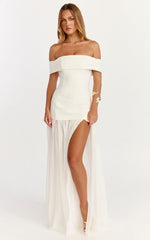 Robe longue Florence - Robe à épaules dénudées avec jupe transparente blanche