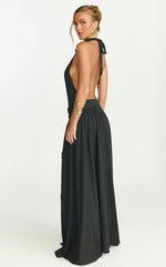 Robe longue Sophia - Robe en jersey dos nu à col bénitier noir