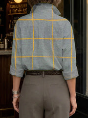 Women's Retro Plaid Art Print Casual Cotton Shirt