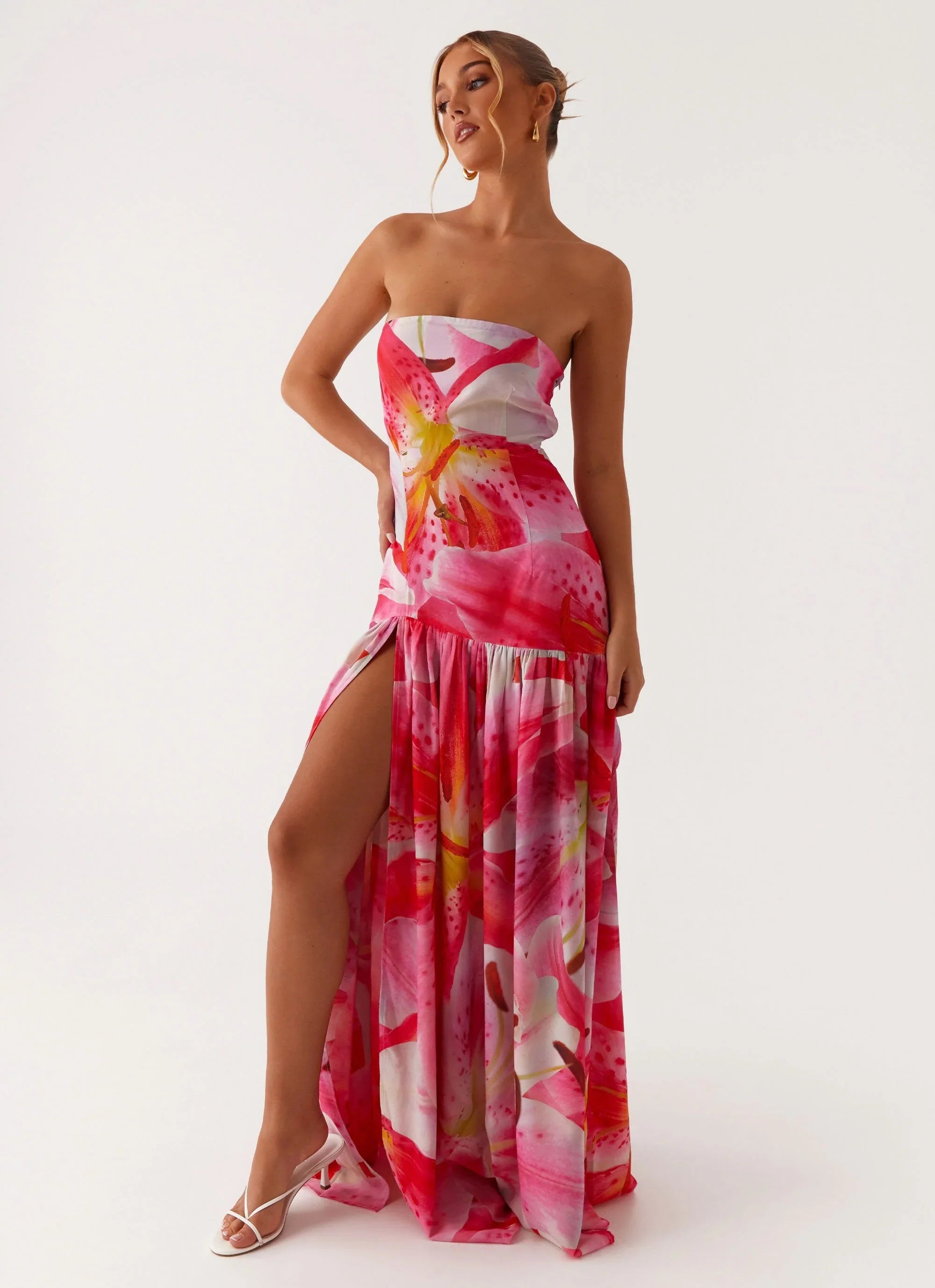 Robe longue bustier Eden - Lys Rose Blanc