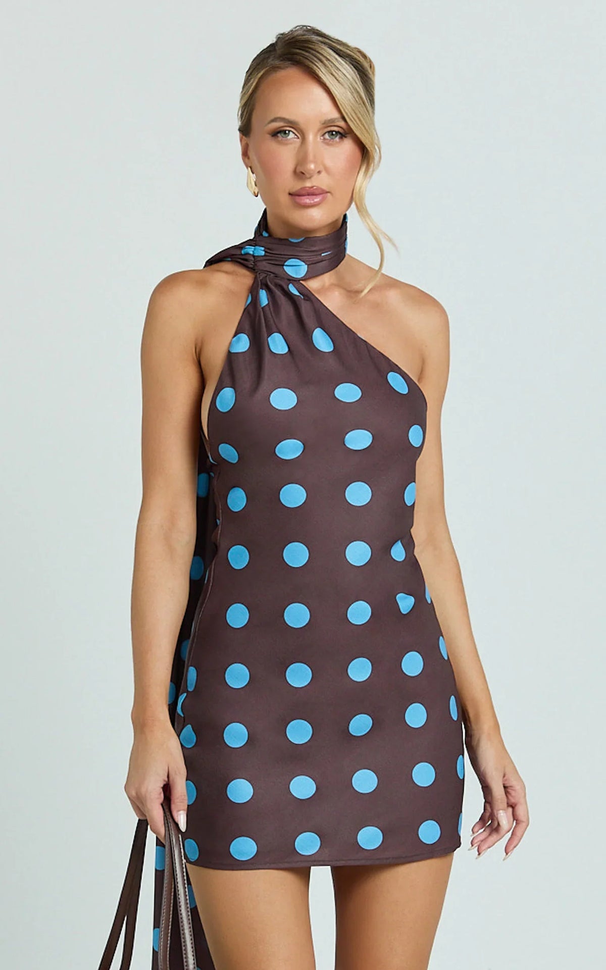 Mini-robe Maddox - Robe nuisette à col écharpe et dos bas noué, imprimé pois