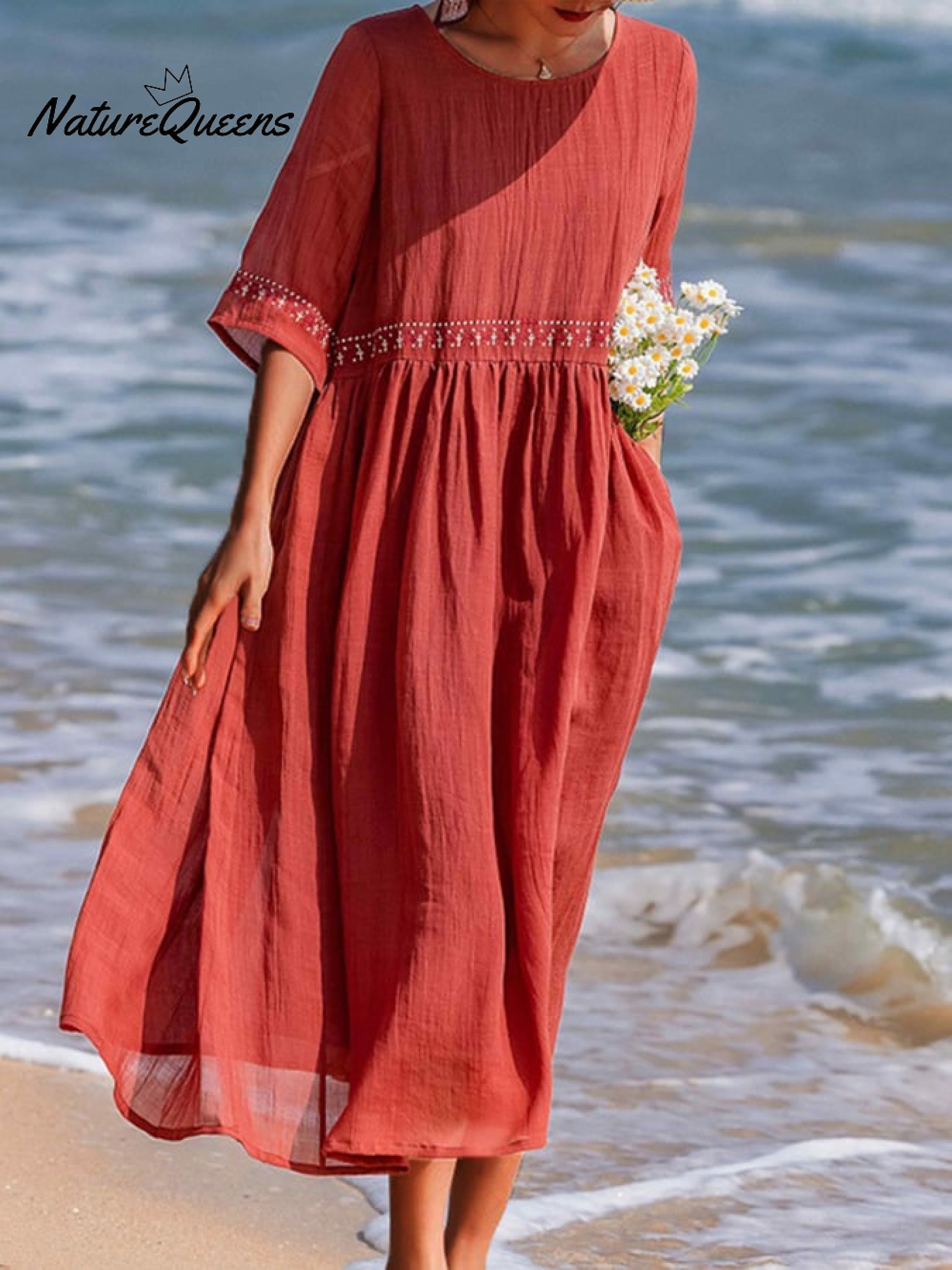 Cotton And Linen Embroidered Loose Dress