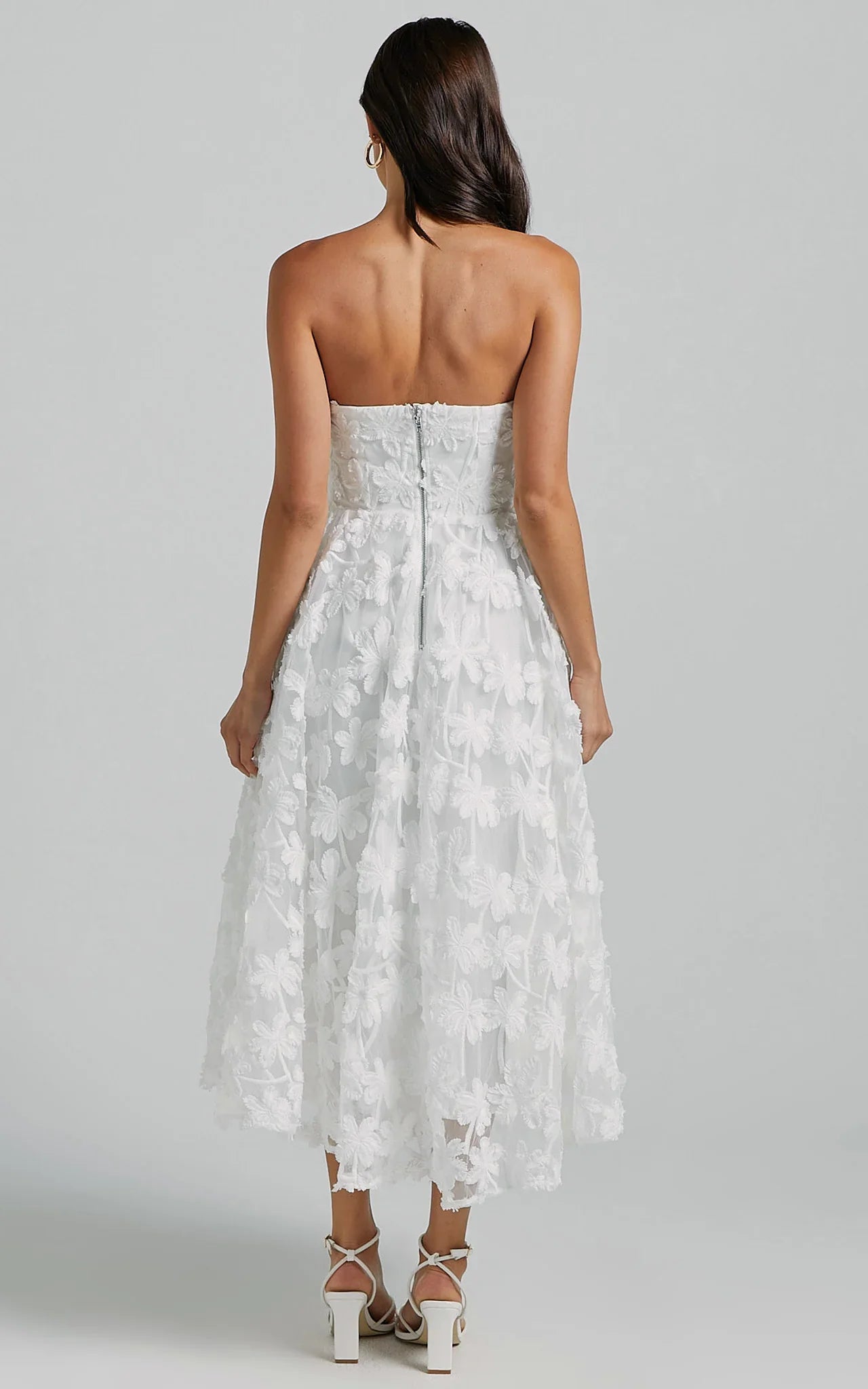 Robe Midi Rheiva - Robe Midi Bustier Broderie 3D Blanche