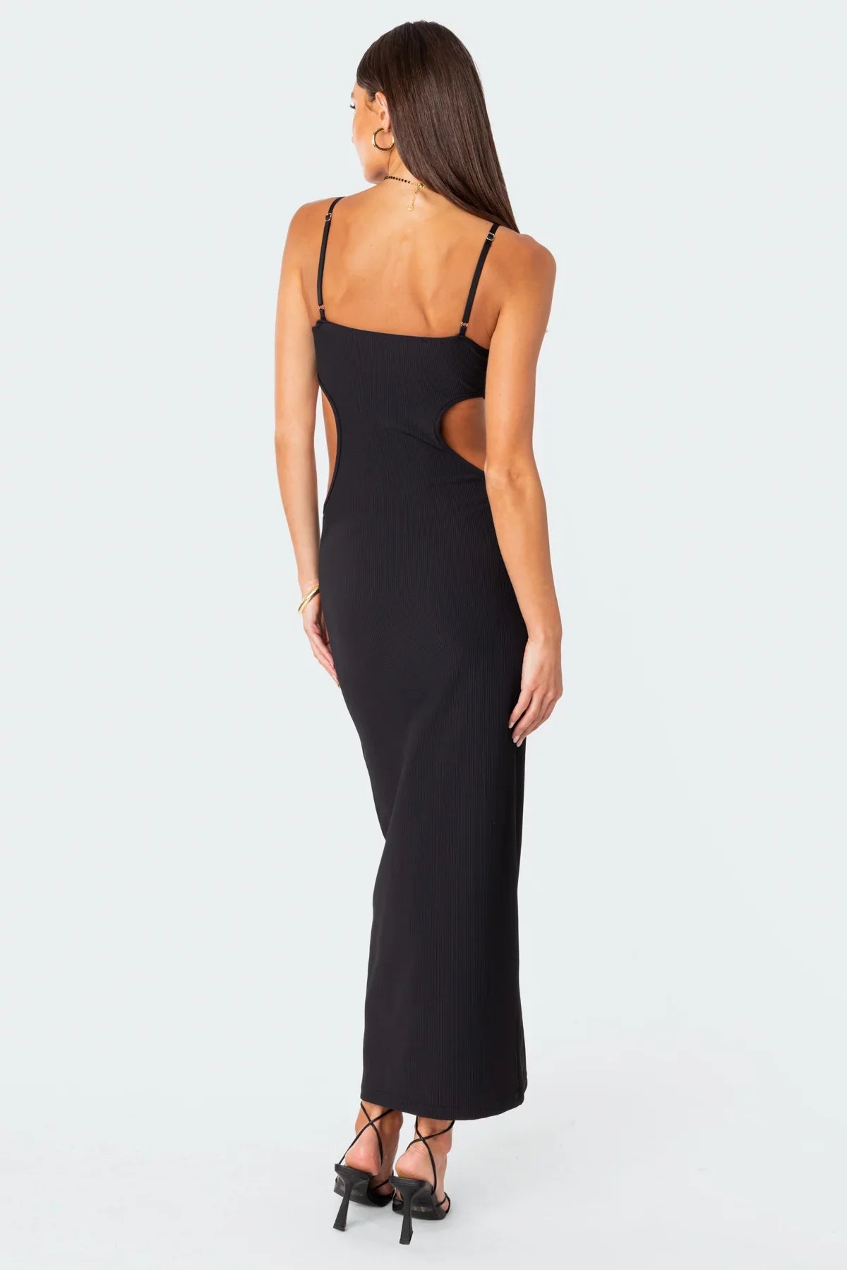 Robe longue côtelée avec découpes et bonnets