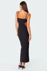 Robe longue côtelée avec découpes et bonnets