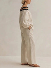 Women's Loose-fit Linen Off-shoulder Set