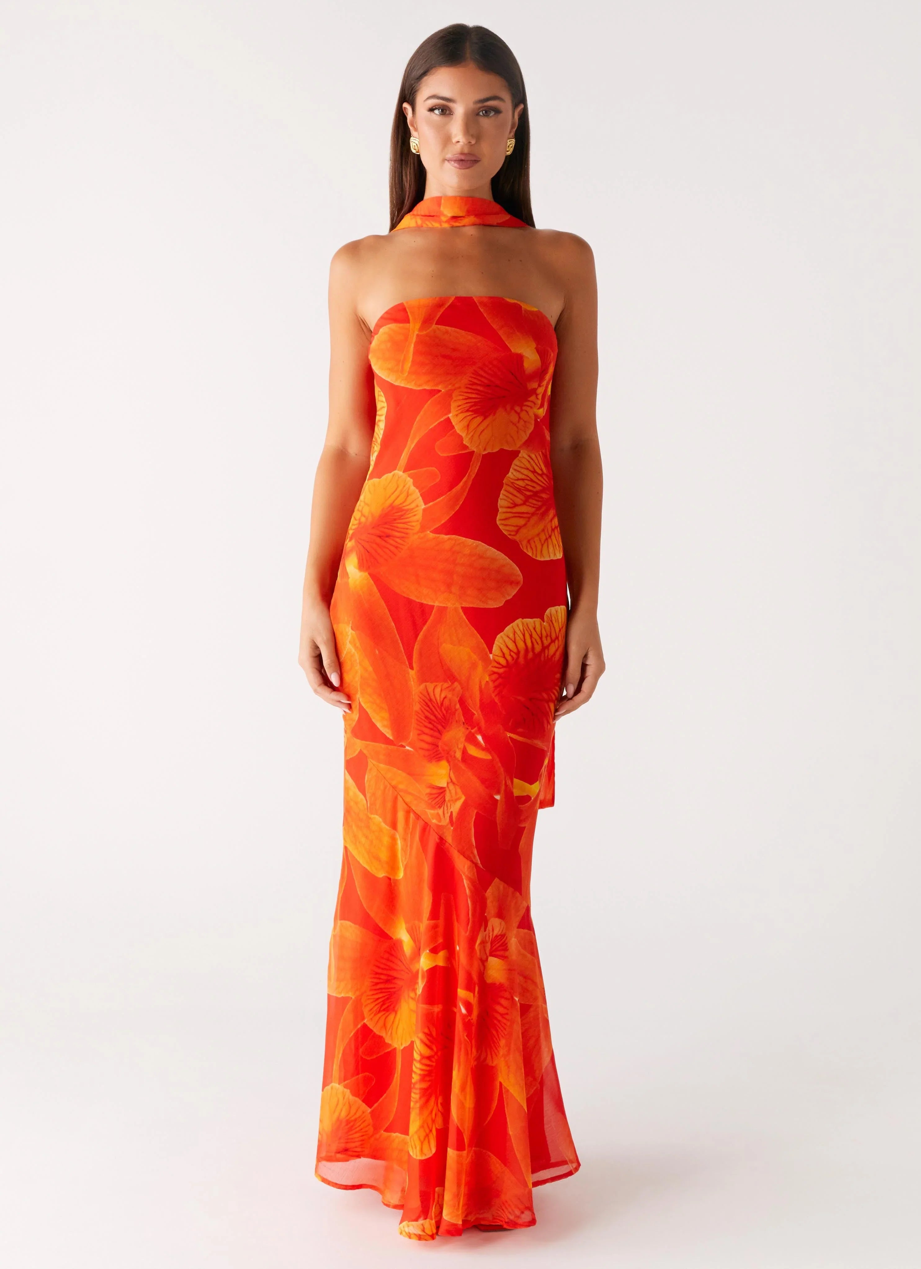 Robe longue Under The Pagoda - Imprimé floral orange