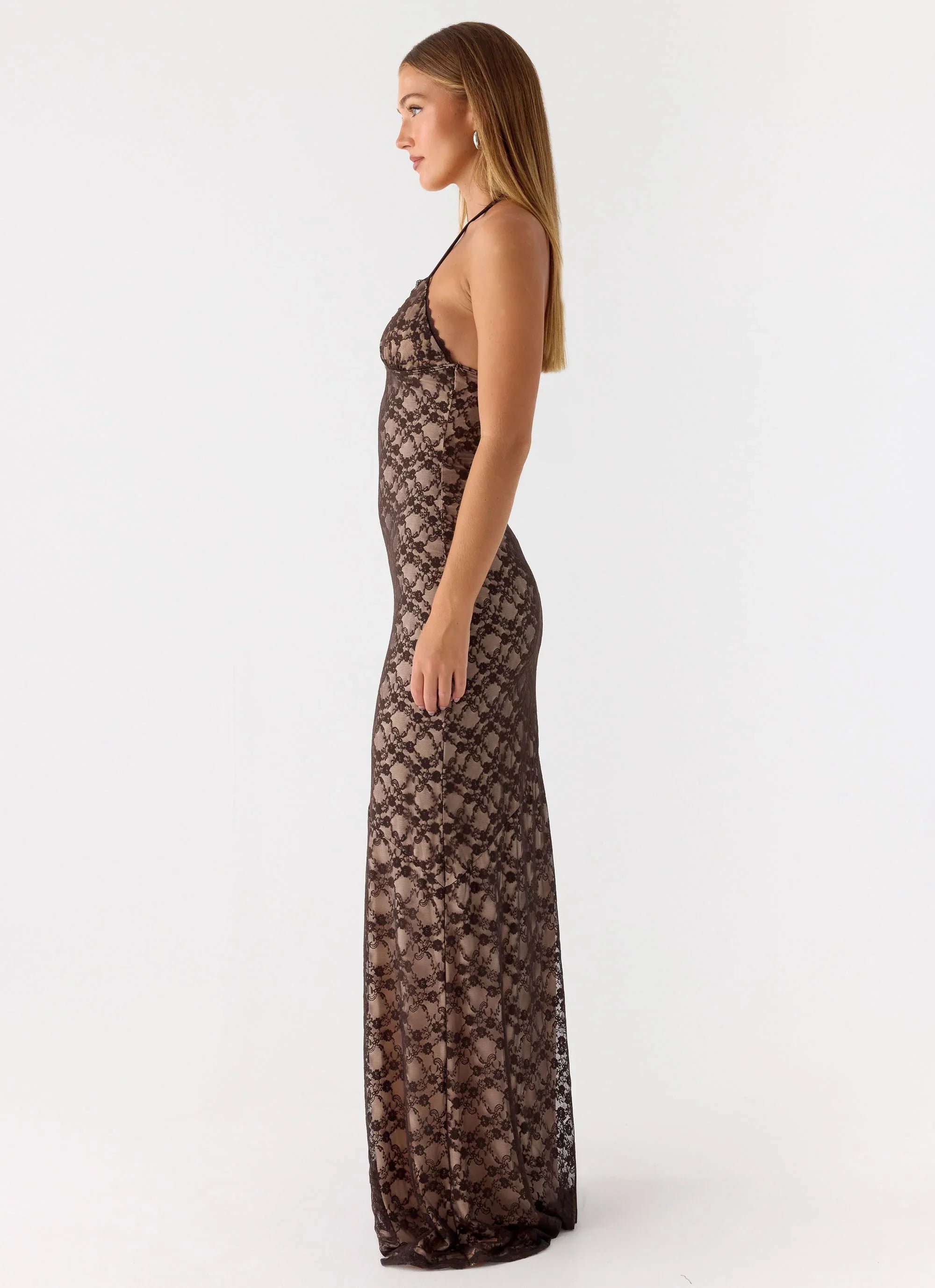 Robe longue Zecca en dentelle - Chocolat