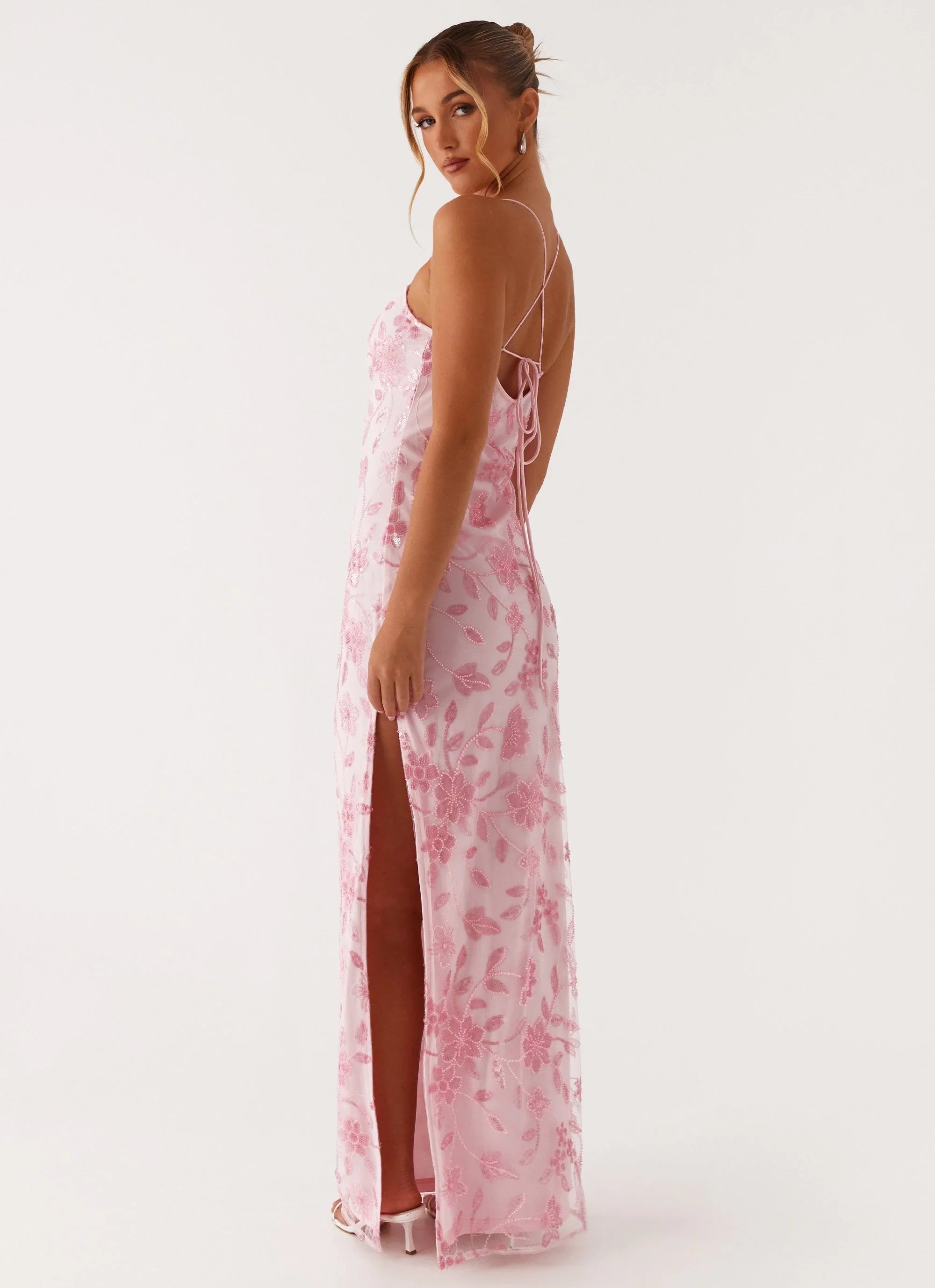 Robe longue perlée Bright Lights - Rose