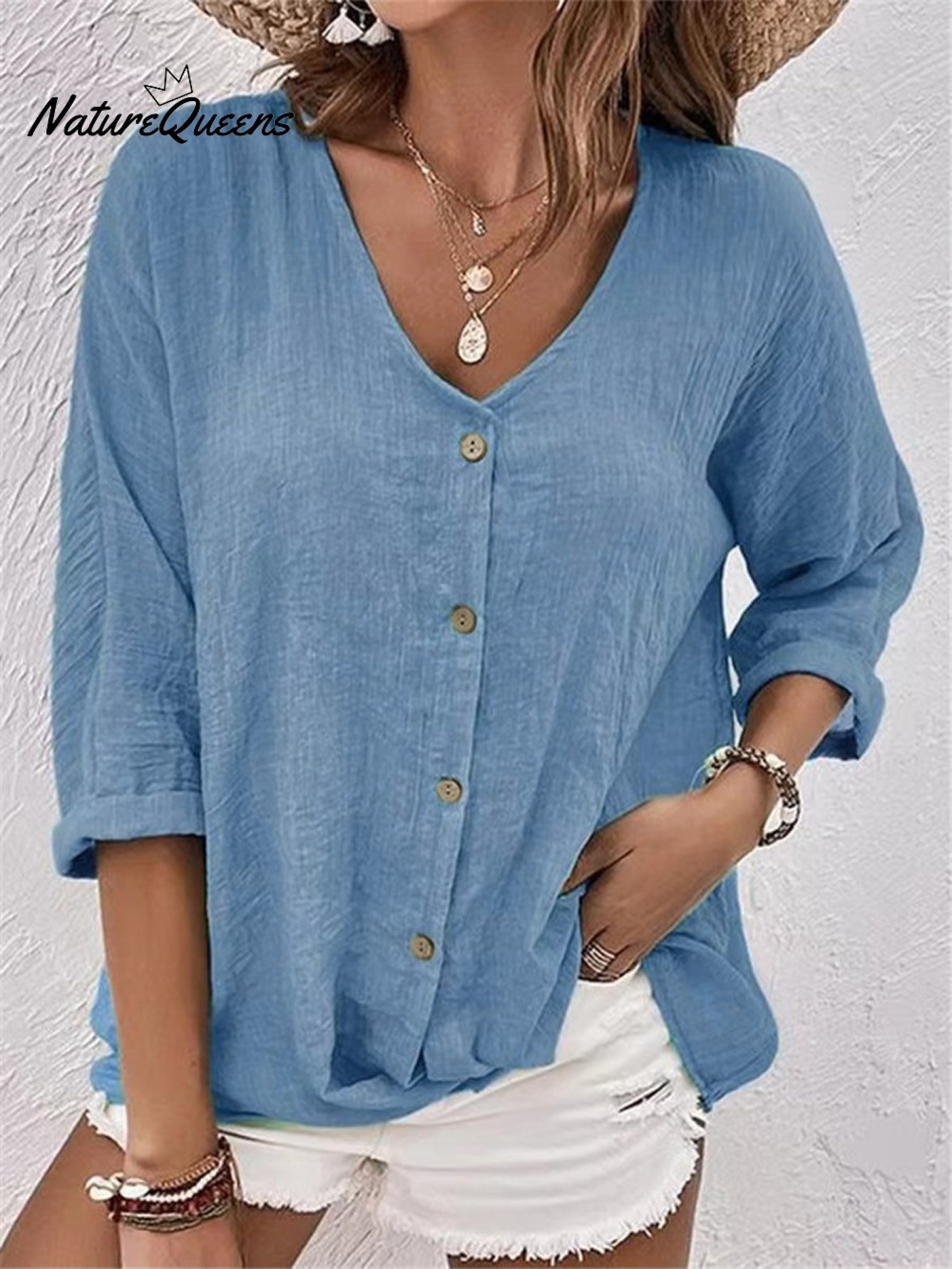 Casual V-neck Pullover Short-sleeved Blouse