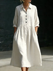 Women's Button Down Casual Cotton Linen Dress