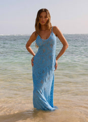 Robe longue au crochet Zelella - Bleu vif