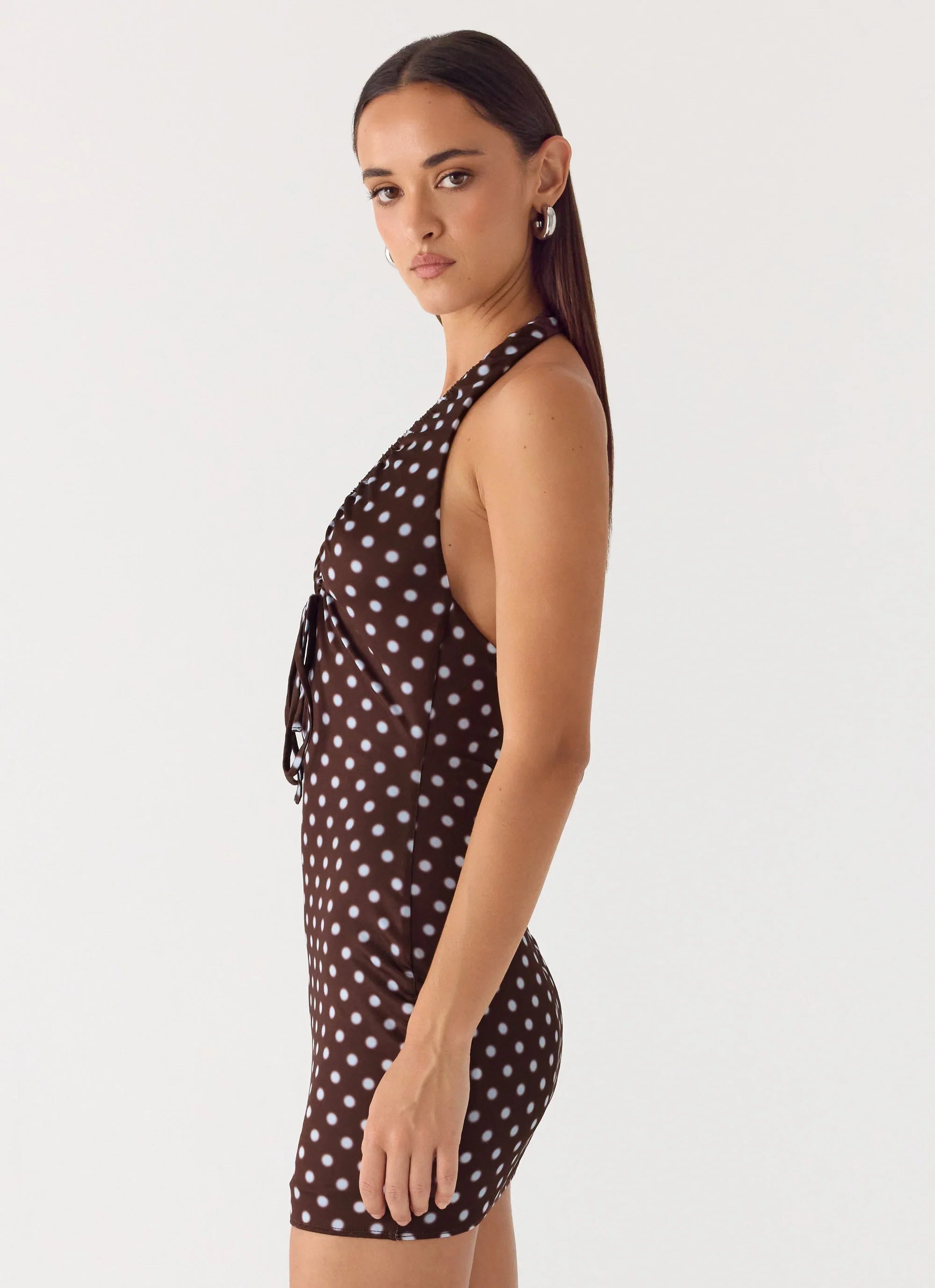 Mini-robe Ask You Twice - Pois bleus chocolat