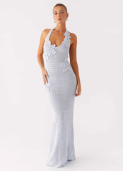 Robe longue en crochet Novalee - Bleu