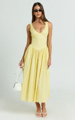 Robe midi Beckett - Robe à encolure dégagée, taille basse en V et jupe froncée, coloris jaune beurre