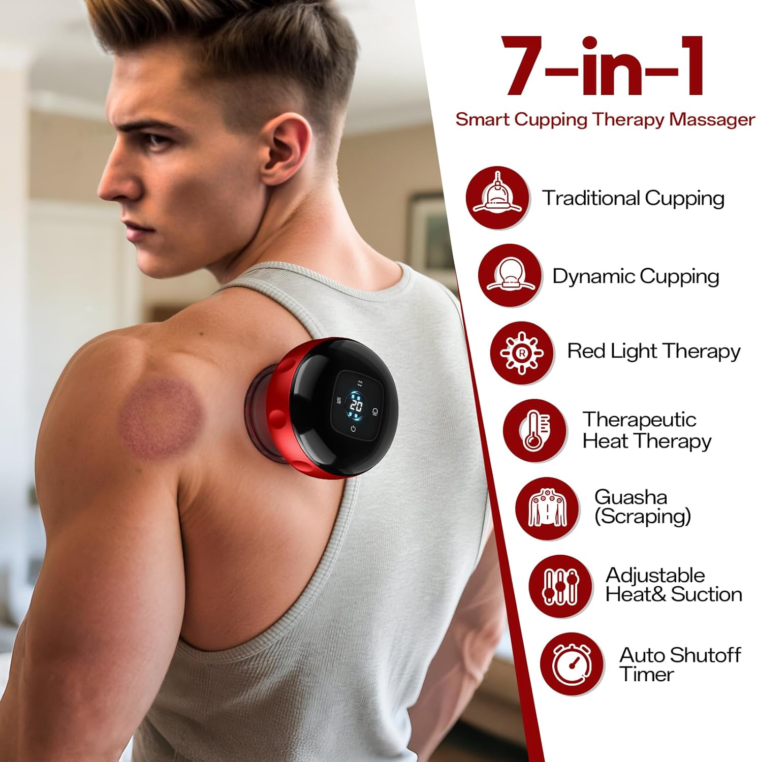 2 Pack Cupping Set, 7-in-1 Smart Cupping Therapy Massager. Red Light Cupping Therapy Set with 2 Modes for Targeted Muscle Soreness,Tighter Skin,Cupping Kit with 20 Levels Suction and Heat