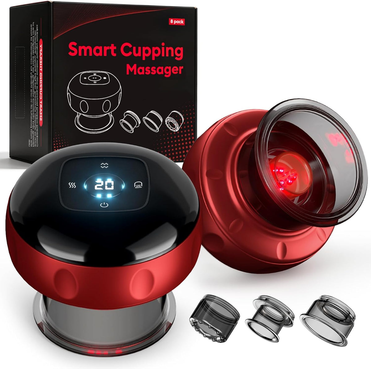 2 Pack Cupping Set, 7-in-1 Smart Cupping Therapy Massager. Red Light Cupping Therapy Set with 2 Modes for Targeted Muscle Soreness,Tighter Skin,Cupping Kit with 20 Levels Suction and Heat