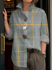 Women's Retro Plaid Art Print Casual Cotton Shirt