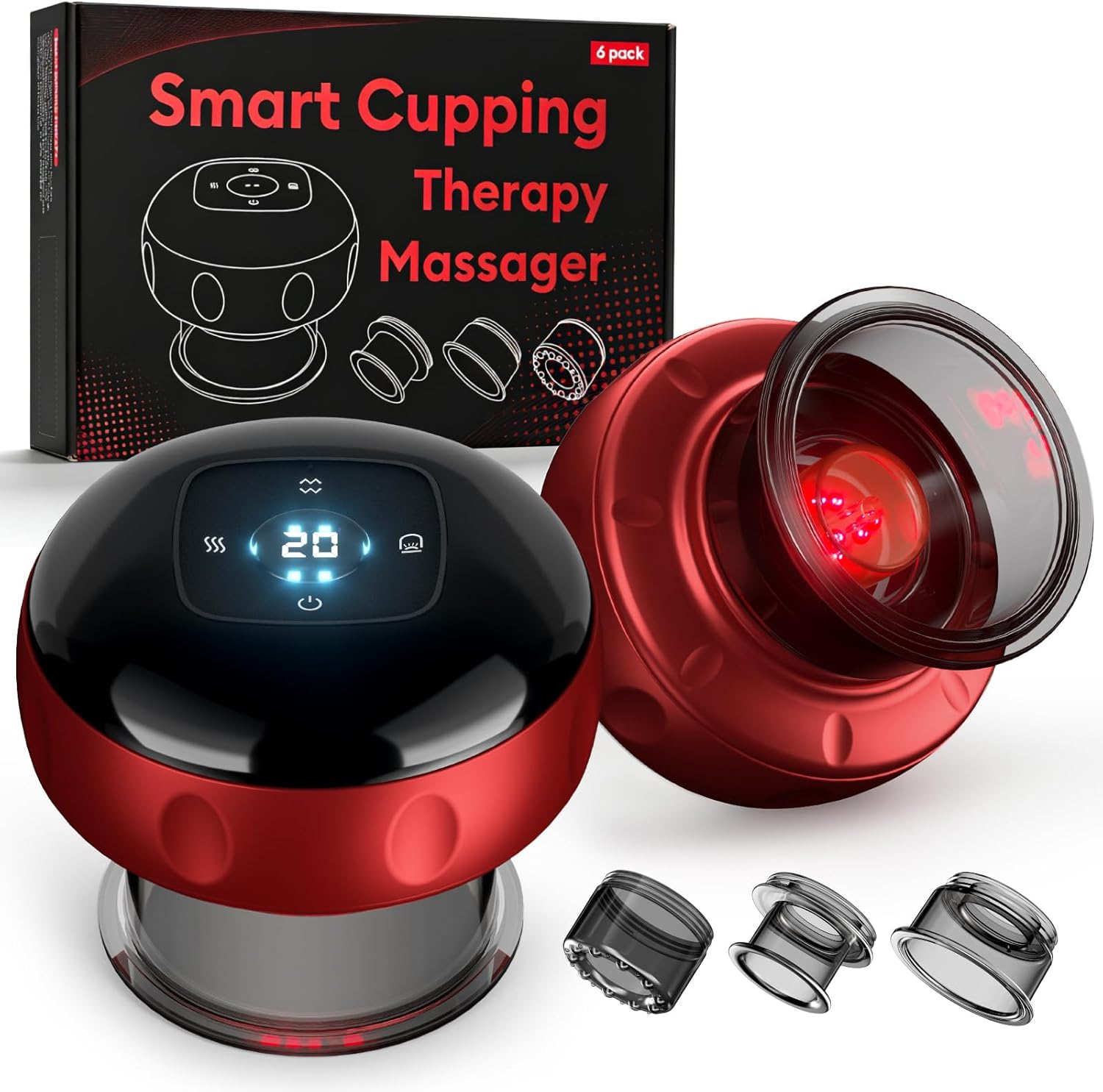 2 Pack Cupping Set, 7-in-1 Smart Cupping Therapy Massager. Red Light Cupping Therapy Set with 2 Modes for Targeted Muscle Soreness,Tighter Skin,Cupping Kit with 20 Levels Suction and Heat
