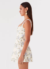 Robe Courte Cadence - Motif Floral Jaune et Violet