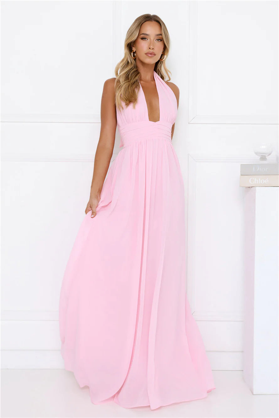 Robe longue rose Rosé Opulence à encolure dos nu