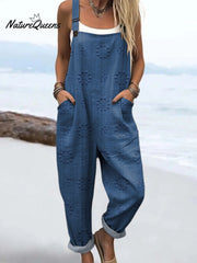 Women's Vintage Floral Pattern Art Print Casual 100% Cotton Wide Leg Jumpsuit
