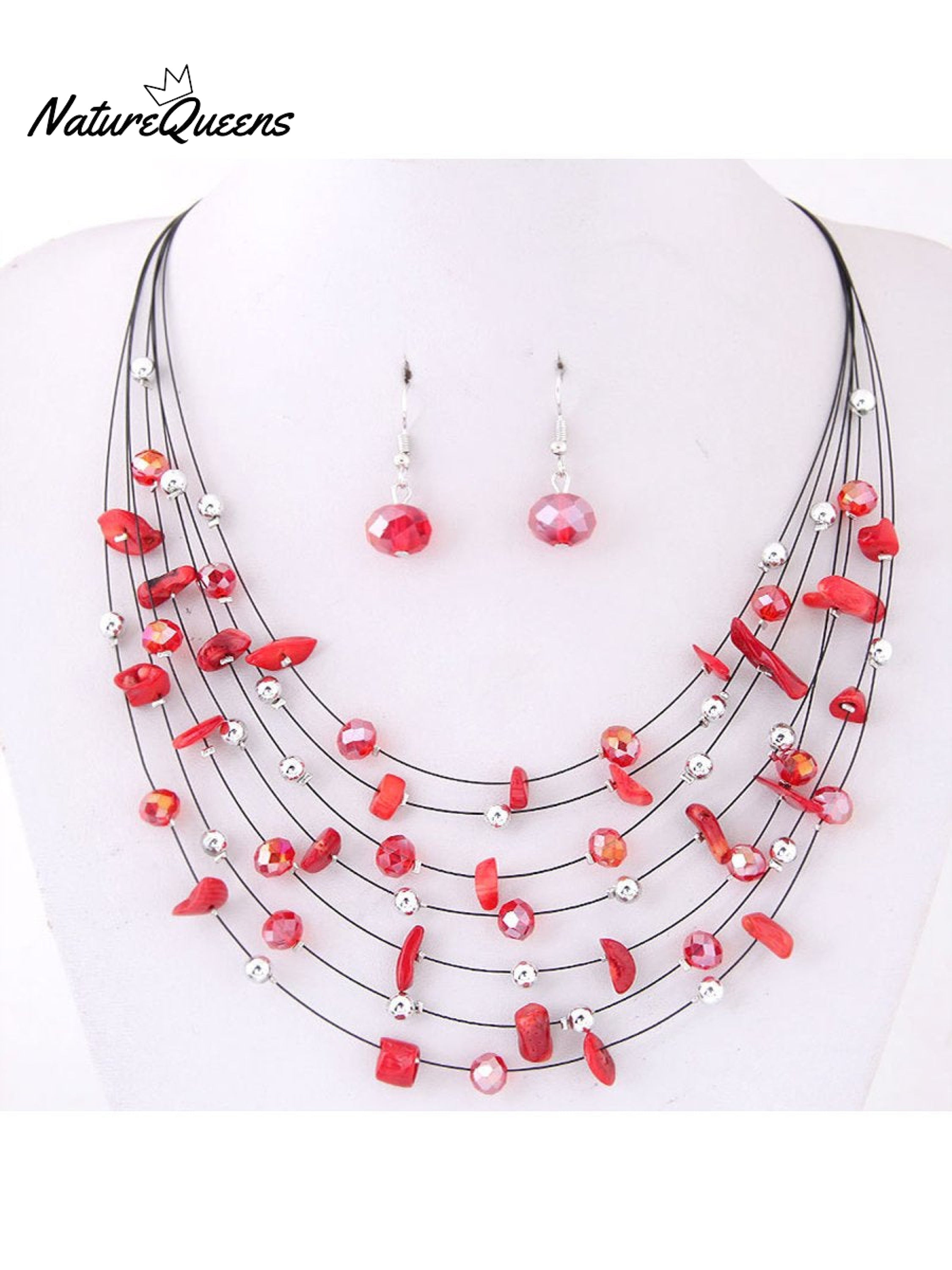 Bohemian Crystal Layered Necklace and Earrings Set