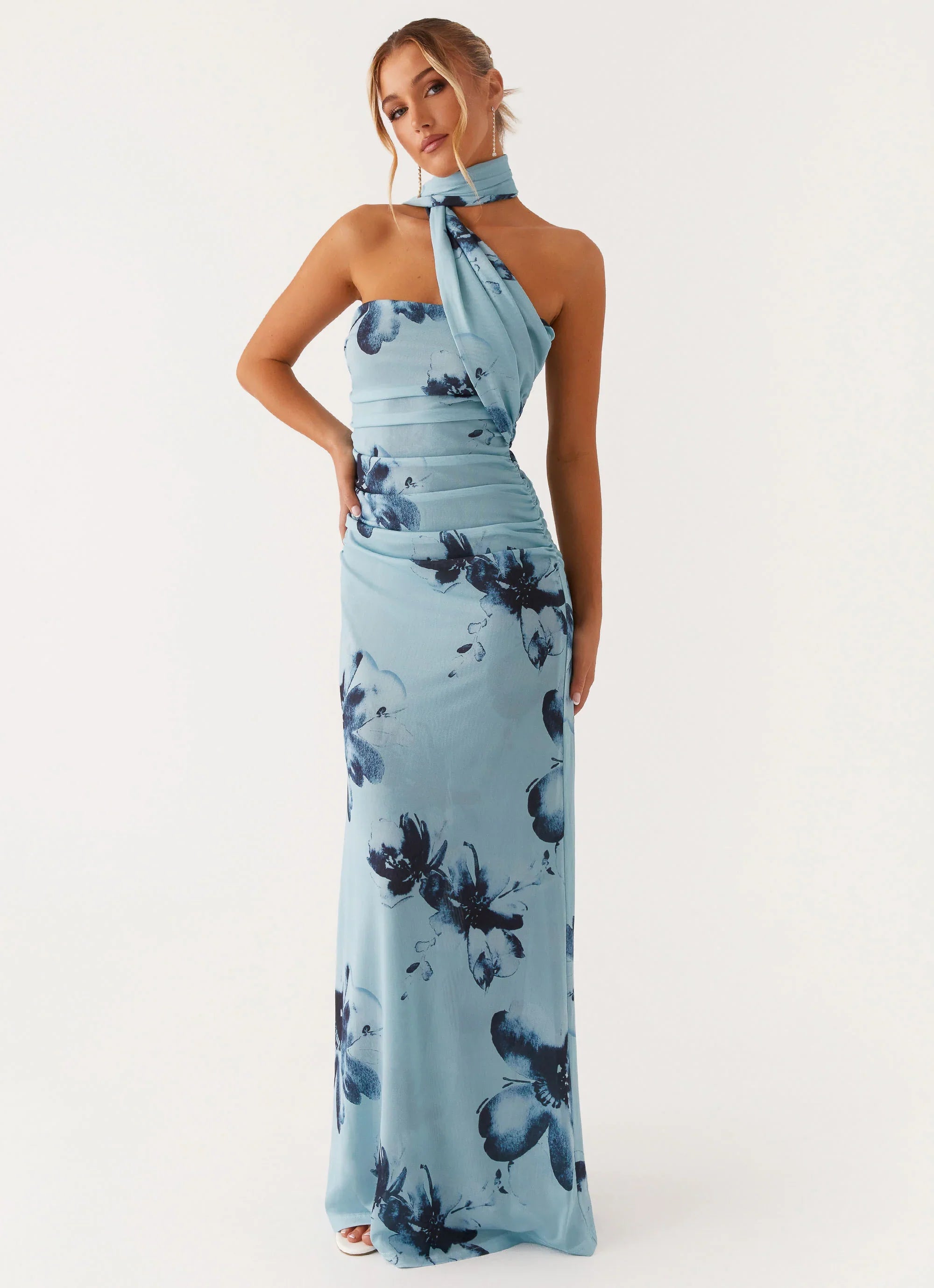 Robe longue Songbird - Bleu noir fleuri