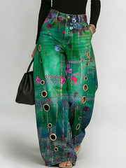 Women's Vintage Print Casual Fashion Cutout Jeans