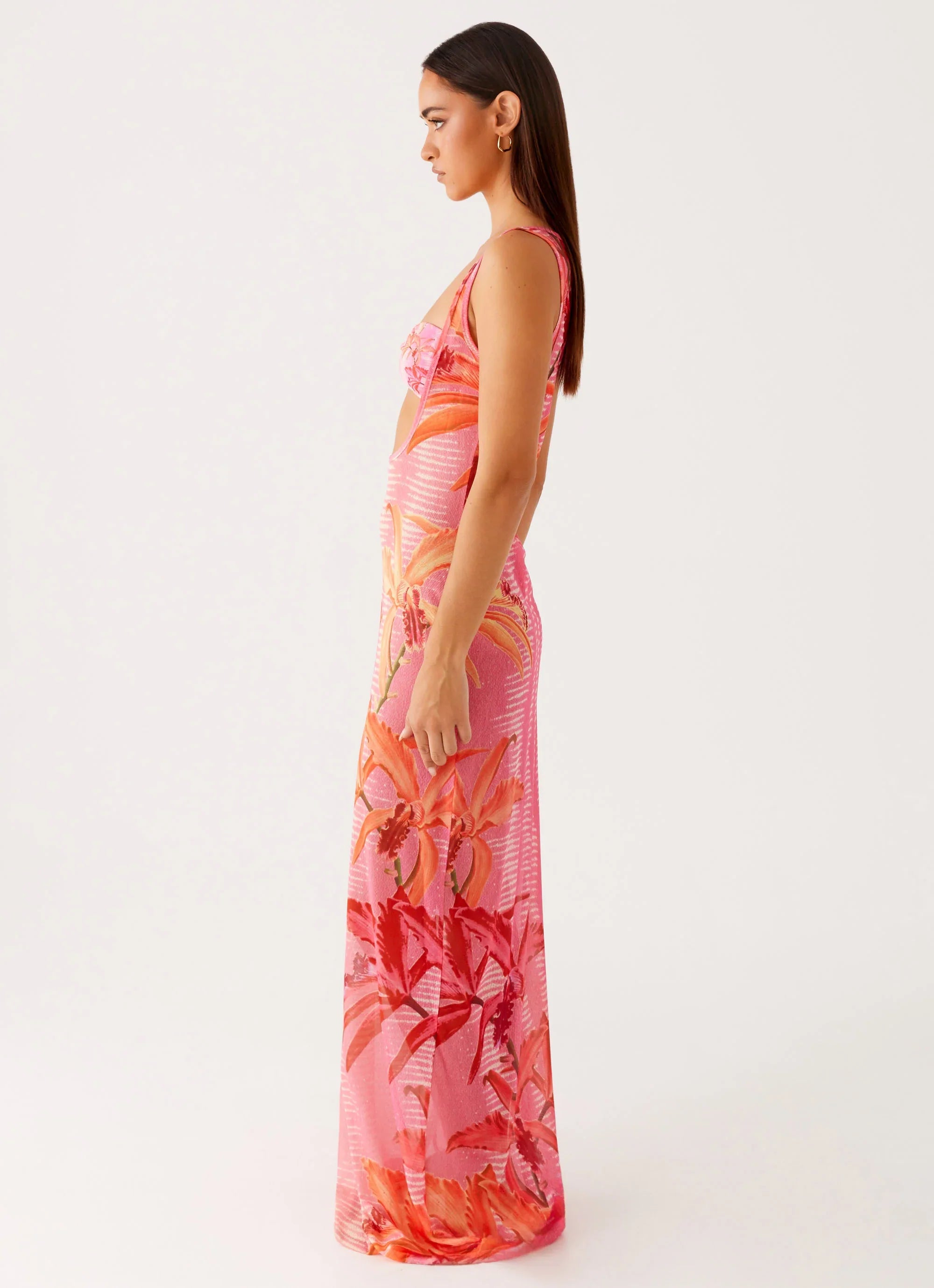 Robe longue Sorella - Imprimé rose tropical